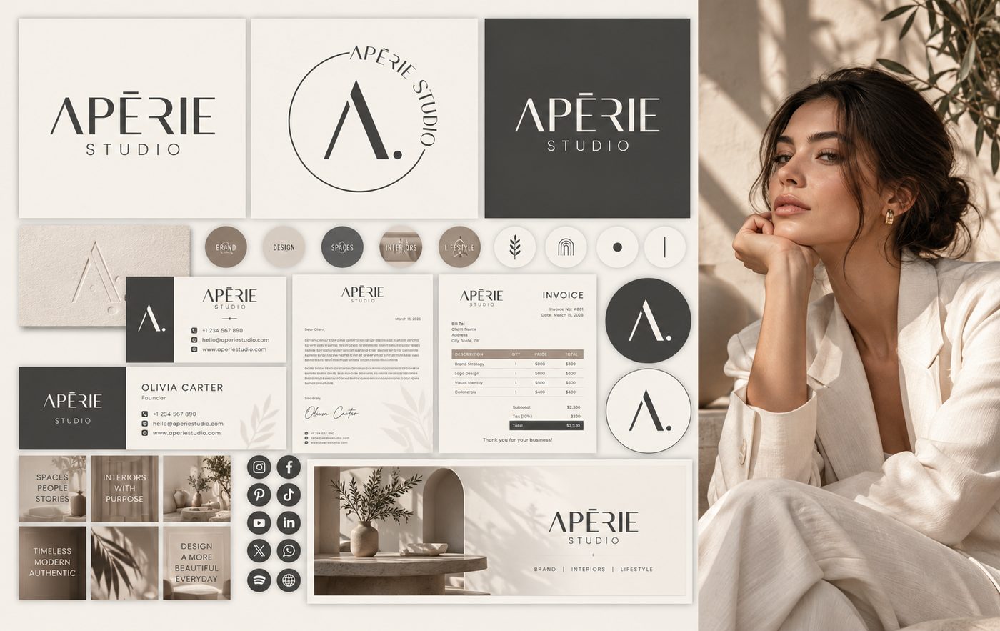 Apērie Studio brand identity designed by The Quantum Solutions