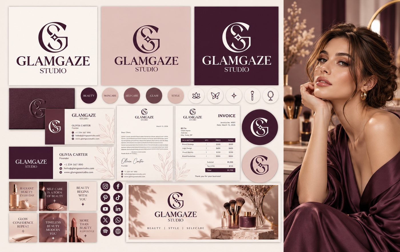 Glamgaze Studio brand identity designed by The Quantum Solutions