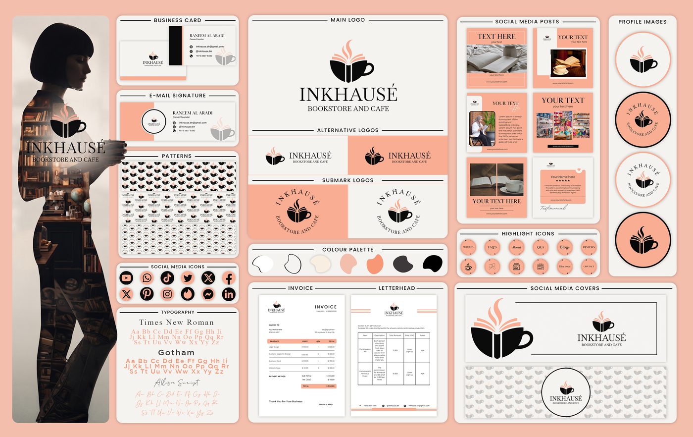 Inkhausé — Bookstore and Cafe brand identity designed by The Quantum Solutions