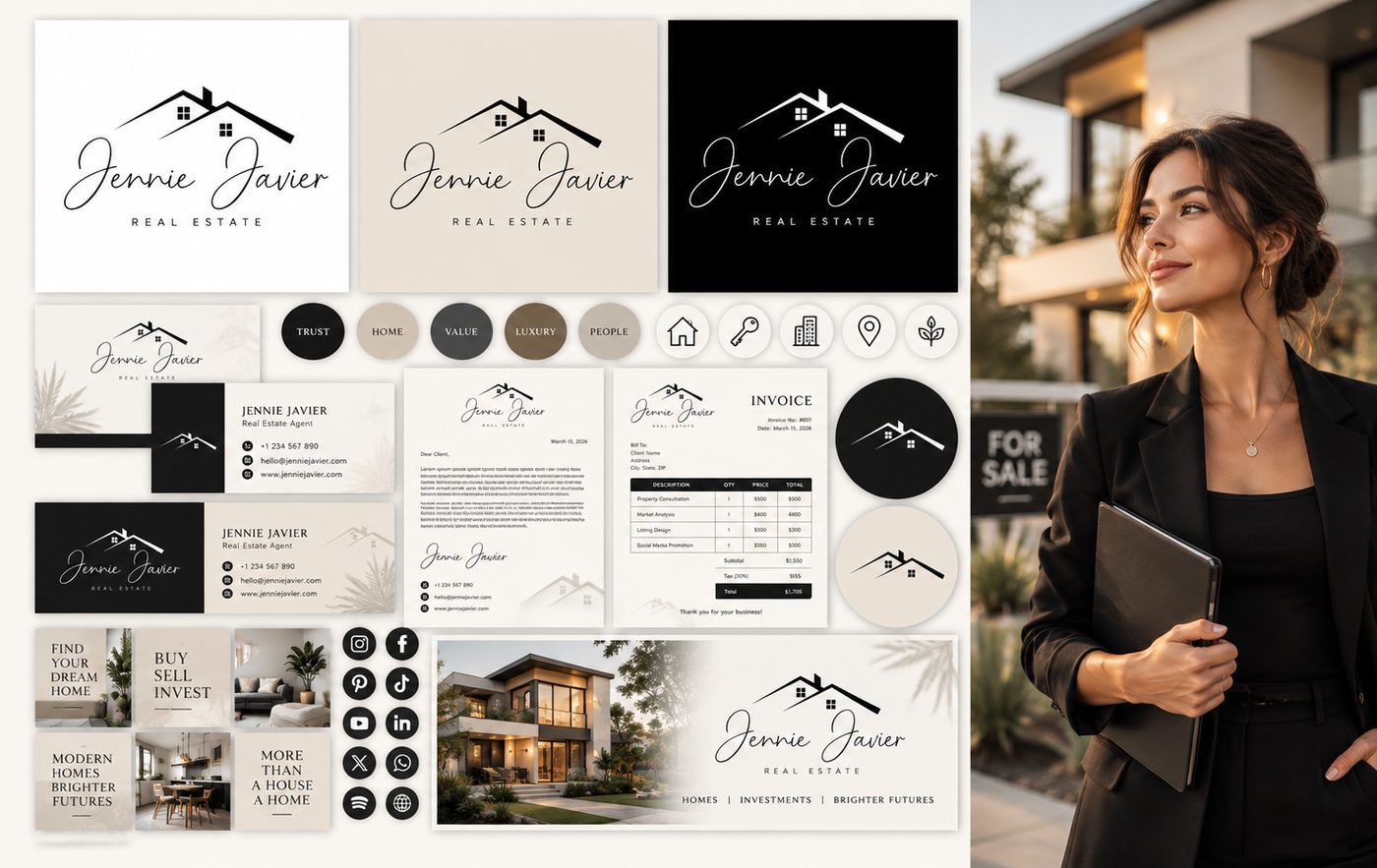 Jennie Javier Real Estate brand identity designed by The Quantum Solutions