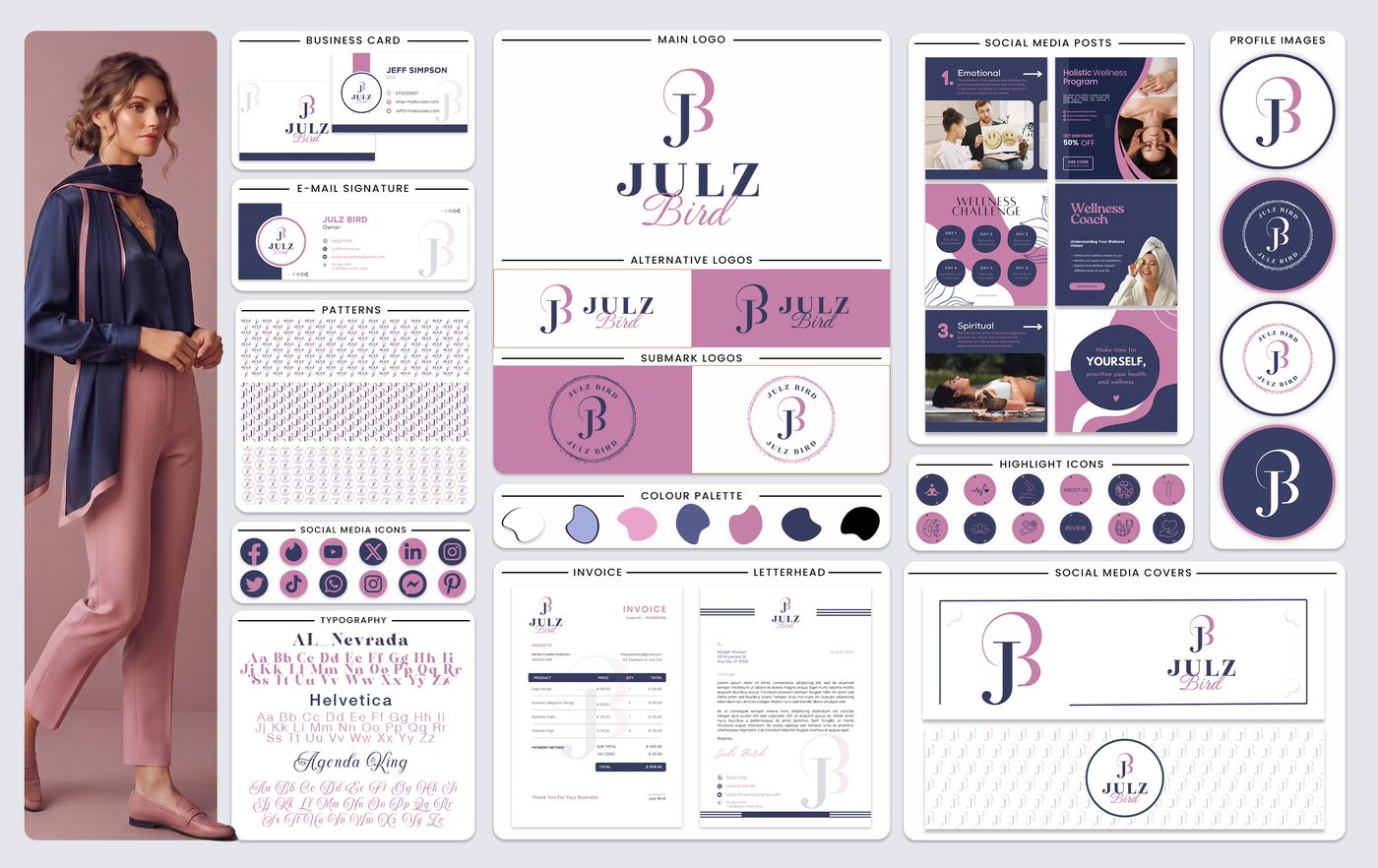 Julz Bird brand identity designed by The Quantum Solutions