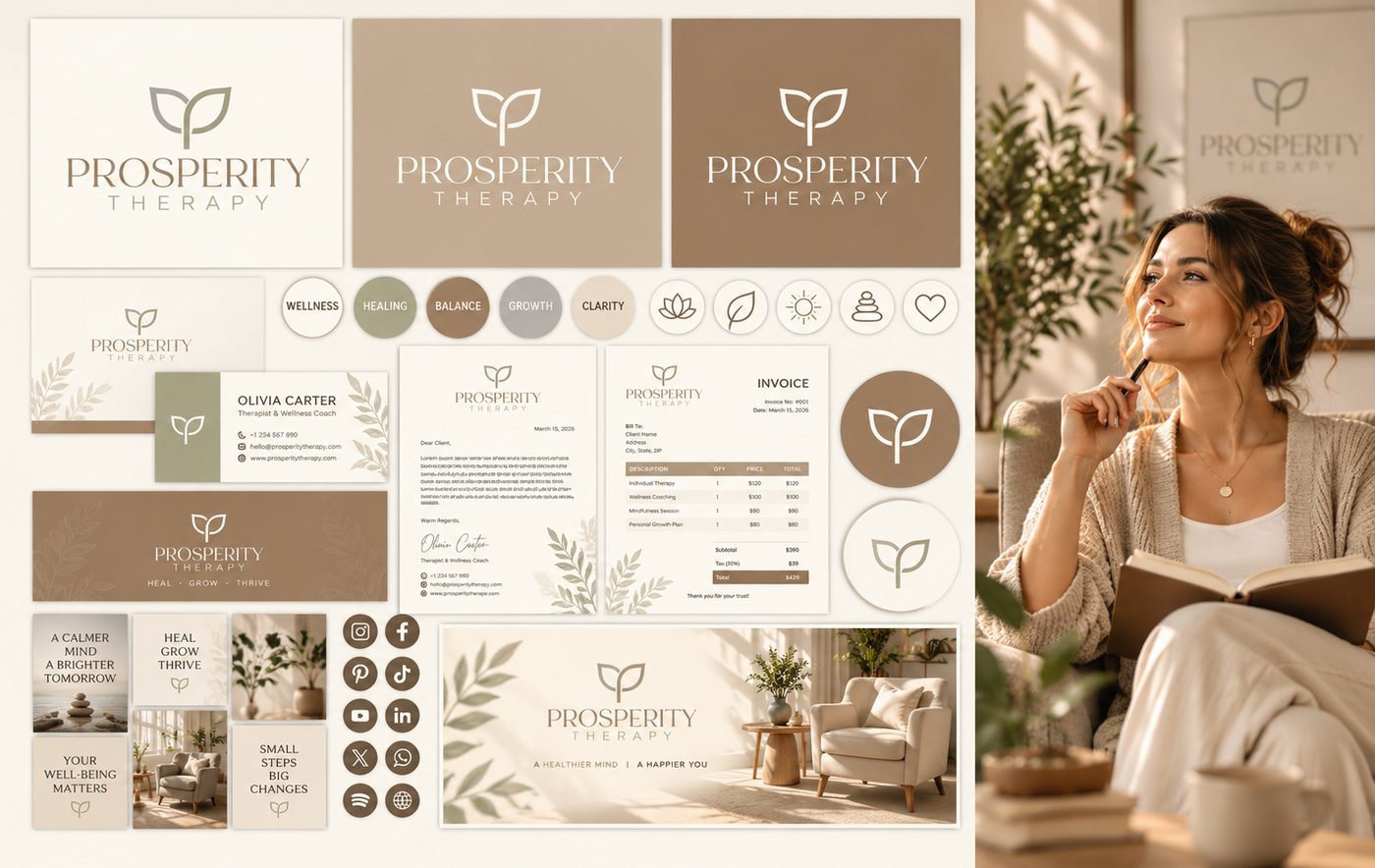Prosperity Therapy brand identity designed by The Quantum Solutions